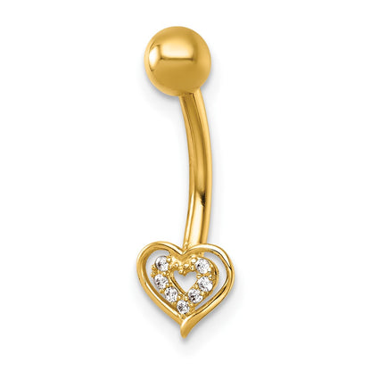 14k 14 Gauge Polished CZ Double Heart Navel Ring