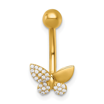 14k 14 Gauge Polished CZ Butterfly Navel Ring