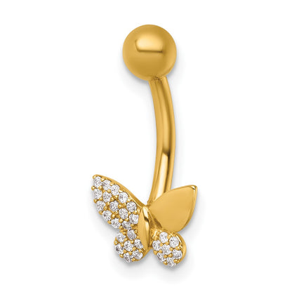 14k 14 Gauge Polished CZ Butterfly Navel Ring