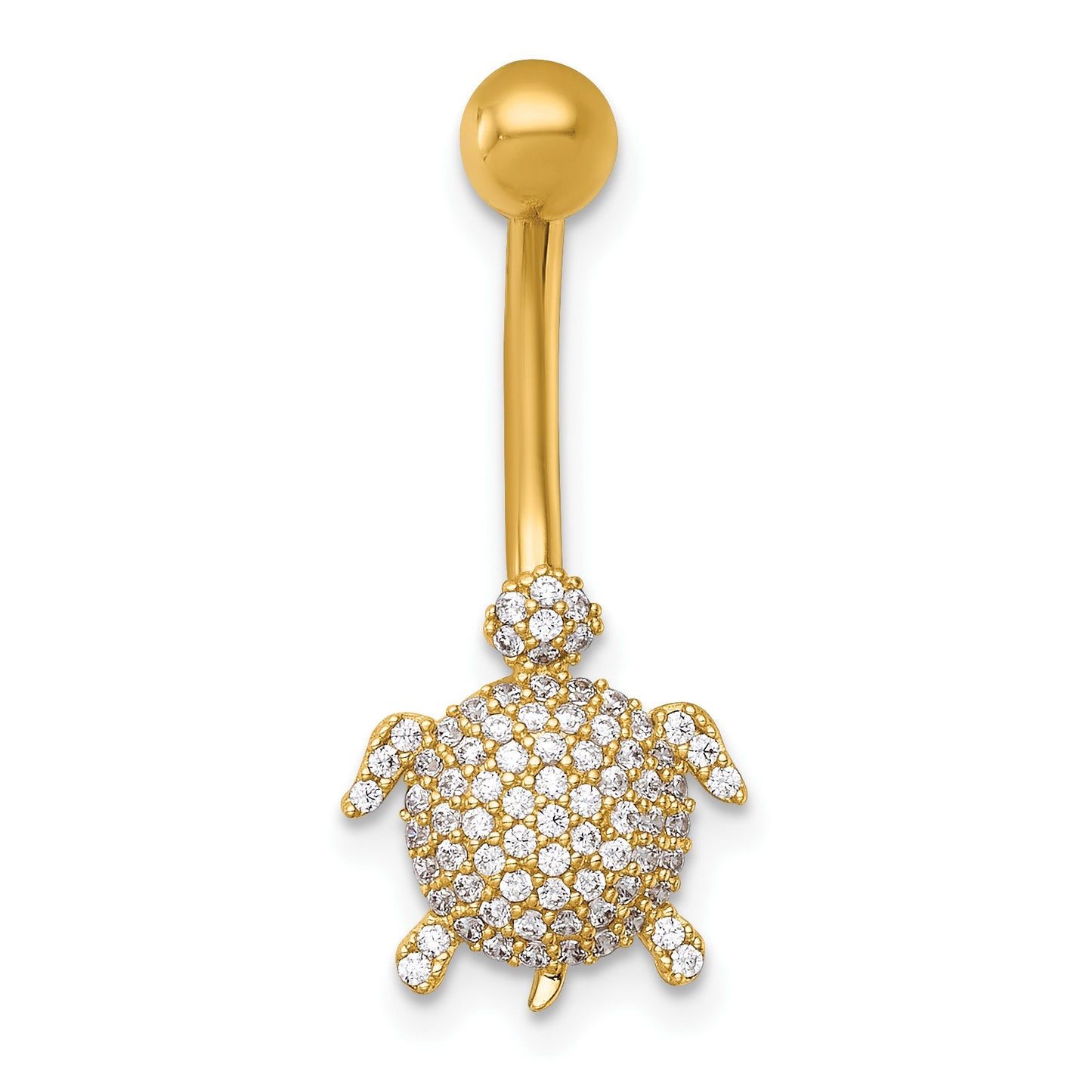 14k 14 Gauge Polished Pave CZ Turtle Navel Ring