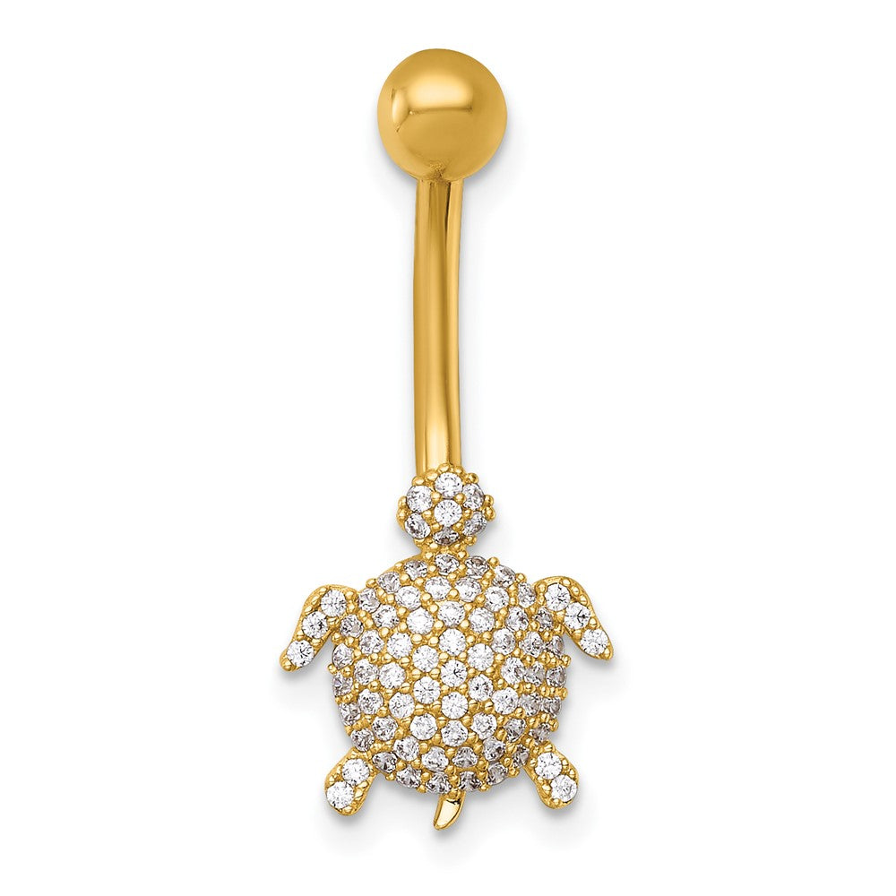 14k 14 Gauge Polished Pave CZ Turtle Navel Ring