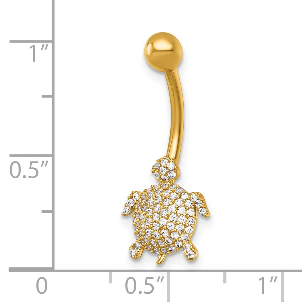14k 14 Gauge Polished Pave CZ Turtle Navel Ring
