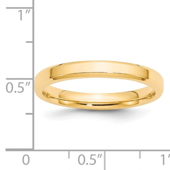 14k Yellow Gold 3mm Beveled Edge Comfort Fit Wedding Band Size 10