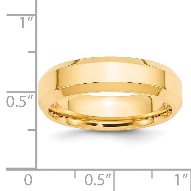 14k Yellow Gold 6mm Beveled Edge Comfort Fit Wedding Band Size 12