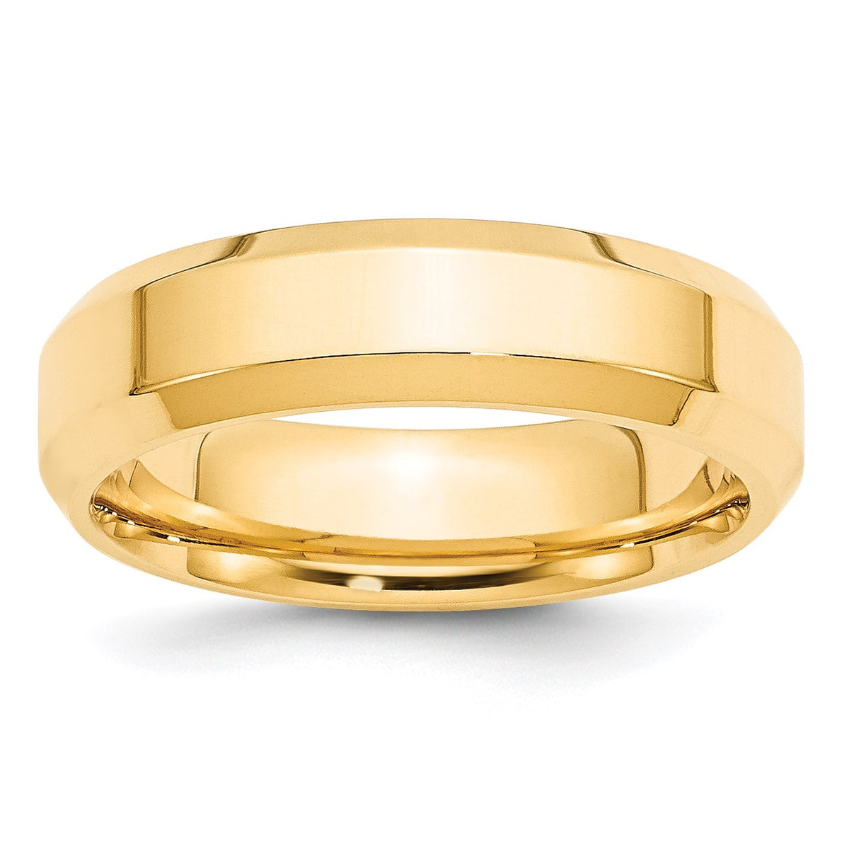 14k Yellow Gold 6mm Beveled Edge Comfort Fit Wedding Band Size 7