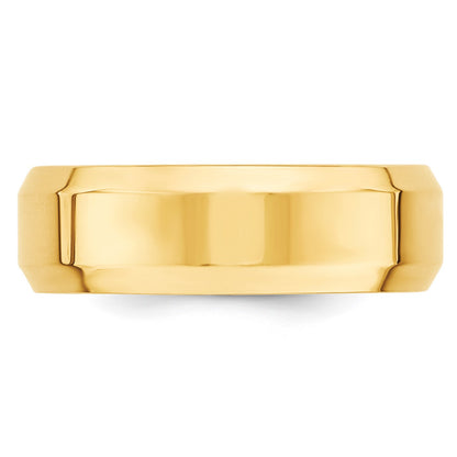 14k Yellow Gold 7mm Beveled Edge Comfort Fit Wedding Band Size 10.5