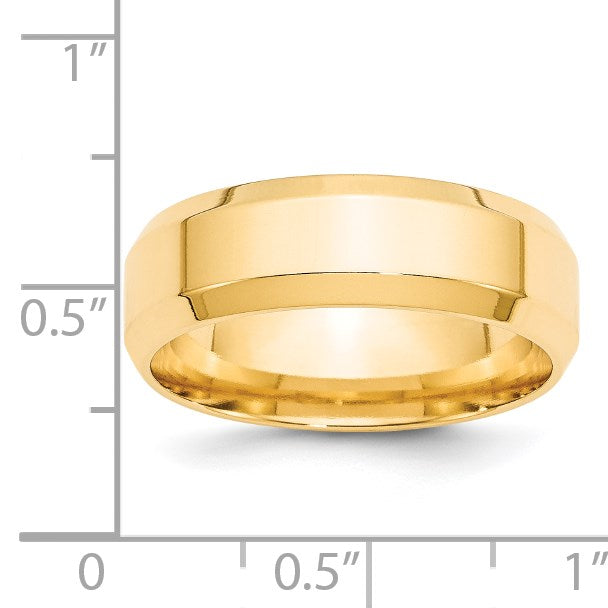 14k Yellow Gold 7mm Beveled Edge Comfort Fit Wedding Band Size 10.5