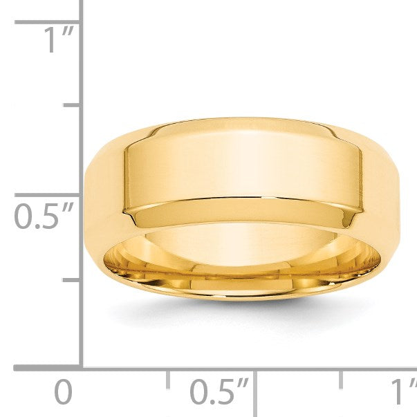 14k Yellow Gold 8mm Beveled Edge Comfort Fit Wedding Band Size 10