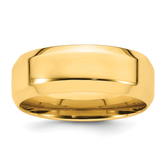 14k Yellow Gold 8mm Beveled Edge Comfort Fit Wedding Band Size 9
