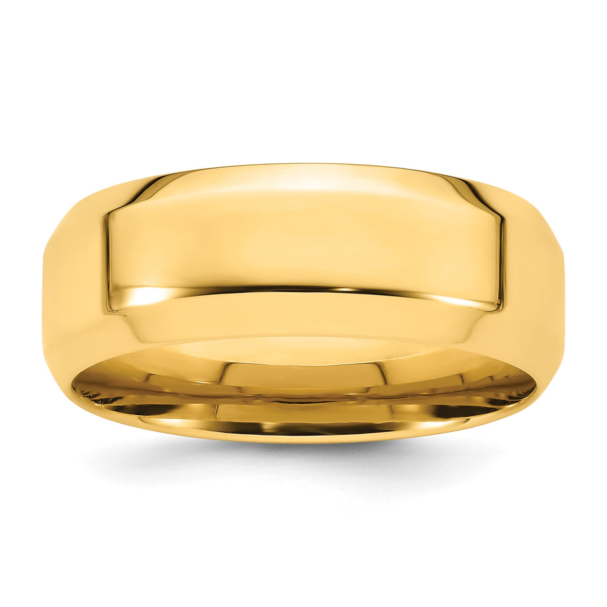 14k Yellow Gold 8mm Beveled Edge Comfort Fit Wedding Band Size 9