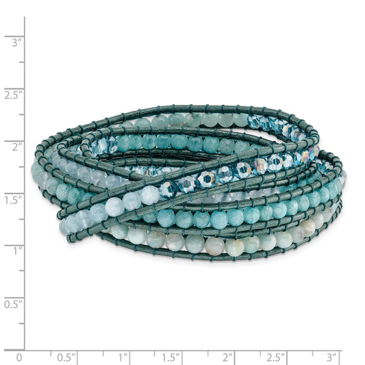 Amazonite/Crystal/Blue Quartz/Leather Multi-wrap Bracelet