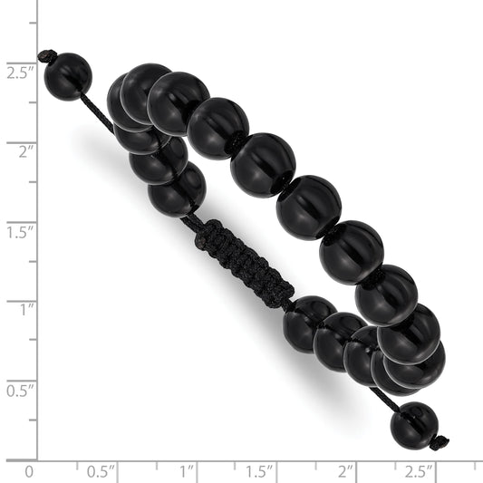 Onyx Beads on Black Polyester Cord Adjustable Bolo Bracelet