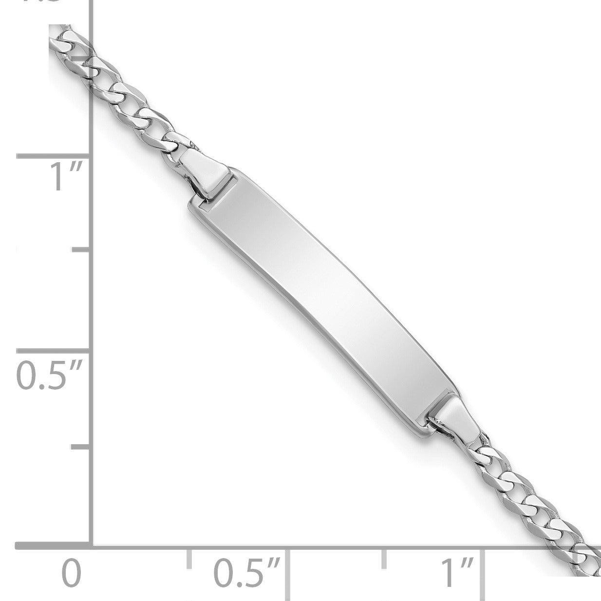 14k White Gold Polished Solid Chain/Solid Plate Flat Curb Link 20x4.2mm Plate 6 inch Baby/Child ID Bracelet