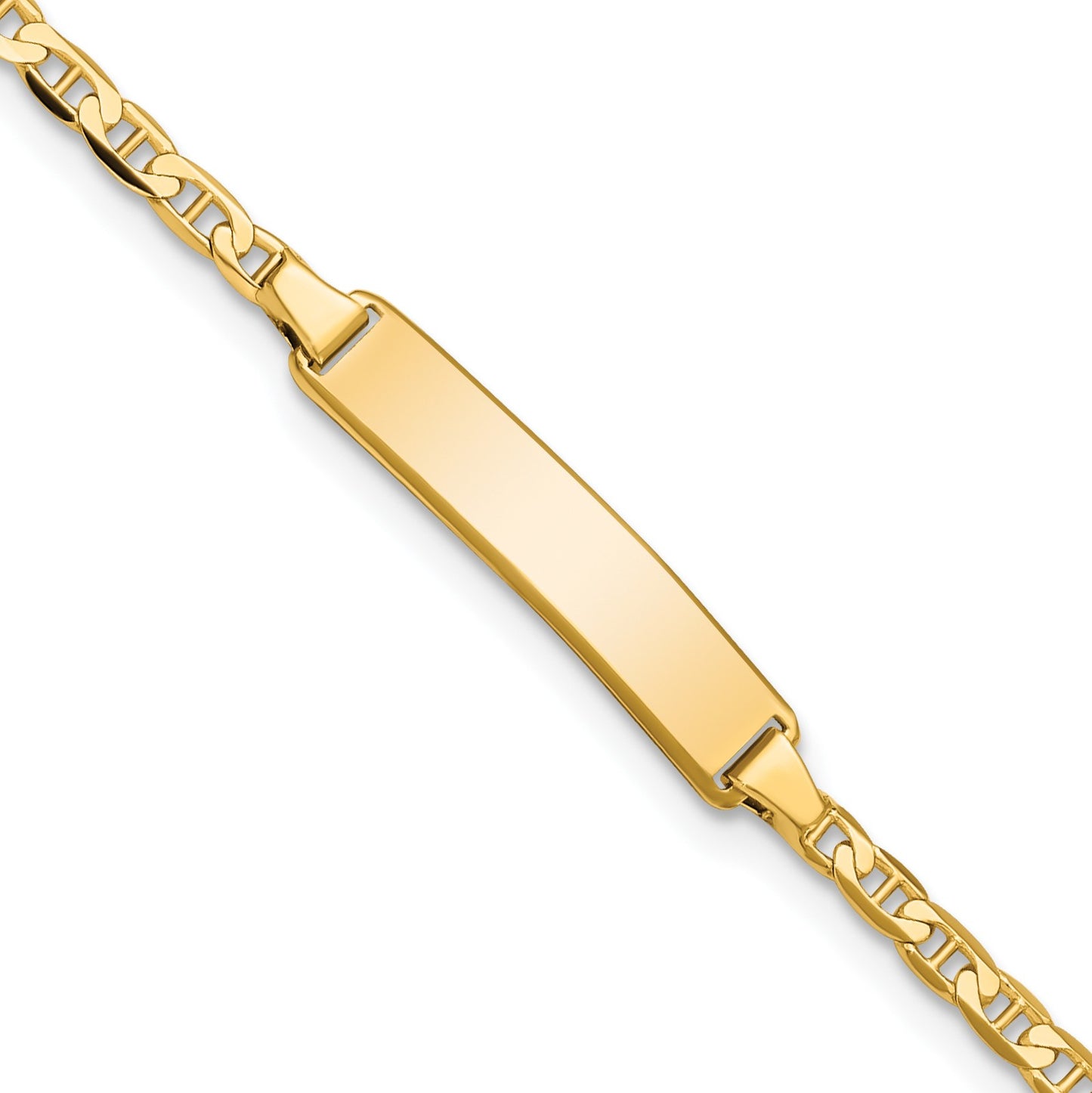 14k Polished Solid Chain/Solid Plate Flat Anchor Link 20x4mm Plate 6 inch Baby/Child ID Bracelet