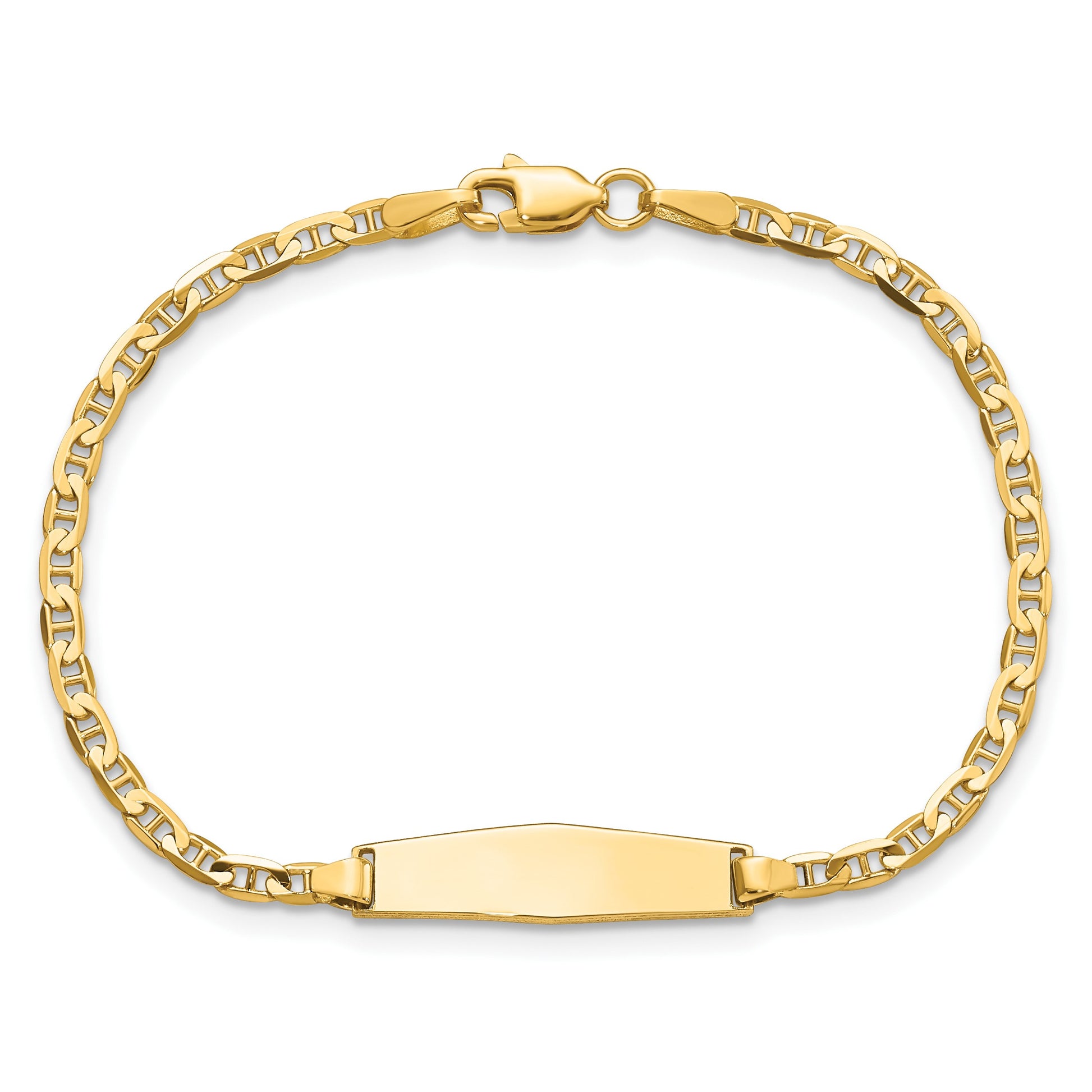 14k Polished Solid Chain/Solid Plate Flat Anchor Link Soft Diamond Shape 19.5x5.2mm Plate 6 inch Baby/Child ID Bracelet