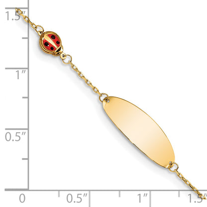 14K Polished Red Enamel Ladybug and 20x7mm Plate 5.5 inch Baby/Child ID Bracelet with 0.5 inch Extender