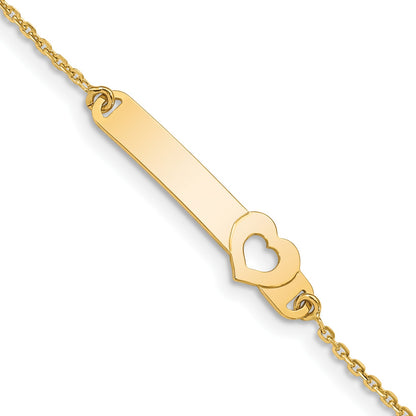 14K Polished Solid Chain/Solid Plate Cut-out Heart 27.7x6.5mm Plate 5.5 inch Baby/Child ID Bracelet with 1 inch Extender