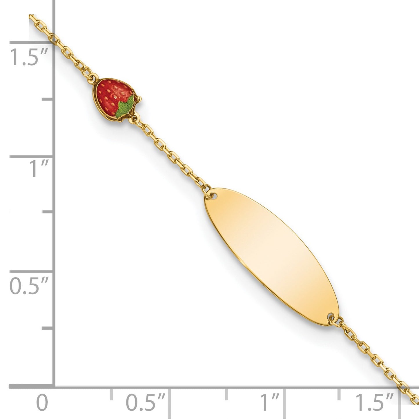 14k Red Enameled Strawberry and 7x20mm Oval 5.5 inch with 0.5 inch Extender Baby ID Bracelet