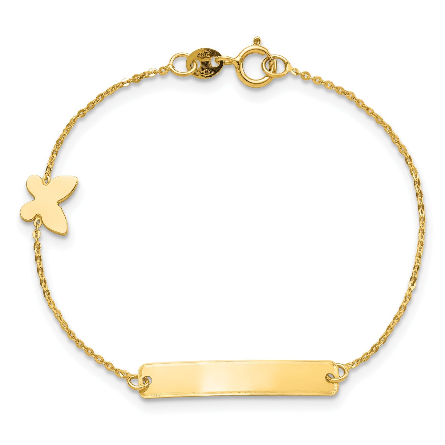 14k Polished 4x22mm Rectangle with Butterfly 5.5 inch Childs ID Bracelet