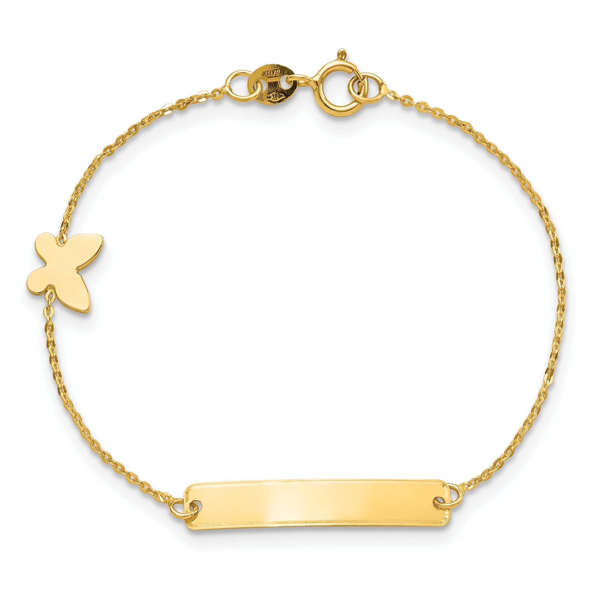 14k Polished 4x22mm Rectangle with Butterfly 5.5 inch Childs ID Bracelet