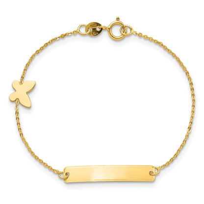 14k Polished 4x22mm Rectangle with Butterfly 5.5 inch Childs ID Bracelet
