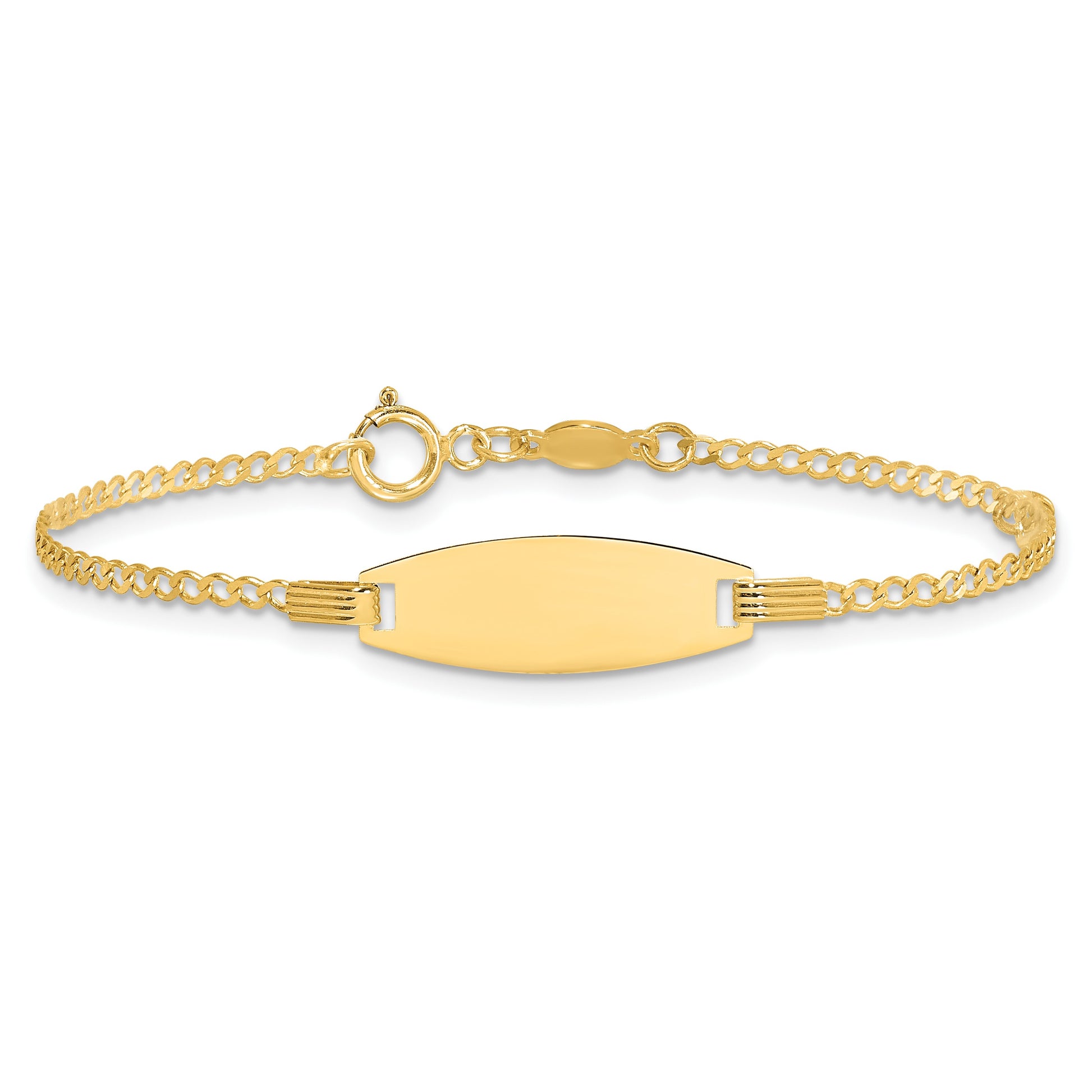 14k Polished Pink Enameled Puffed Heart and 18x5mm Plate 5.5 inch Baby/Child ID Bracelet