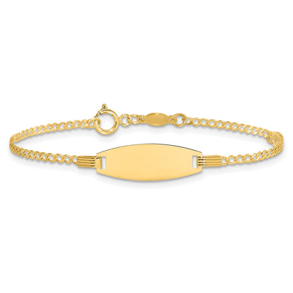 14k Polished Pink Enameled Puffed Heart and 18x5mm Plate 5.5 inch Baby/Child ID Bracelet