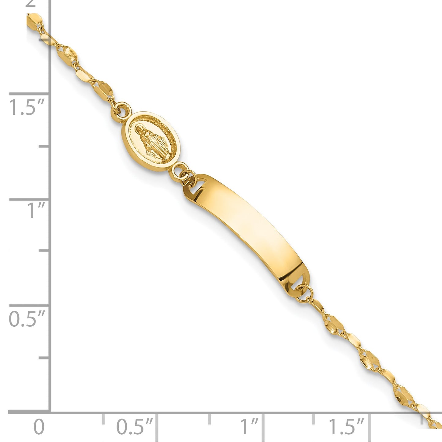 14K Polished Miraculous Medal and 19x4mm Plate 6 inch Baby/Child ID Bracelet
