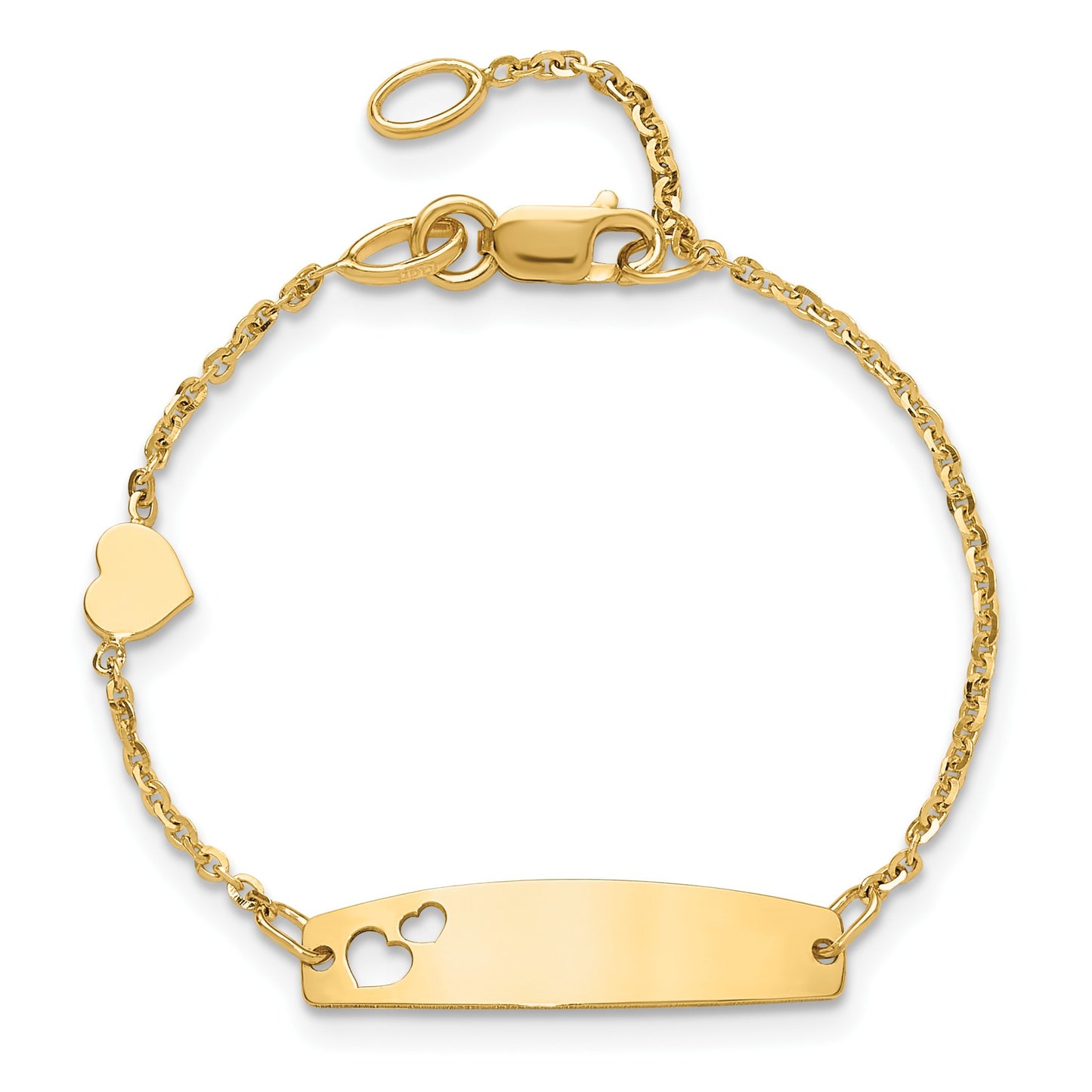 14K Polished Heart and 24x6mm Cut-out Heart Plate 5.5 inch Baby/Child ID Bracelet