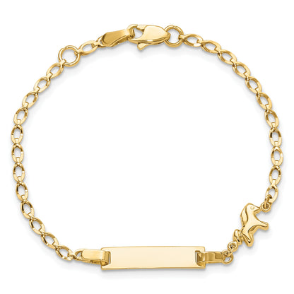 14K Polished Horse and 17x5mm Plate 6 inch Baby/Child ID Bracelet