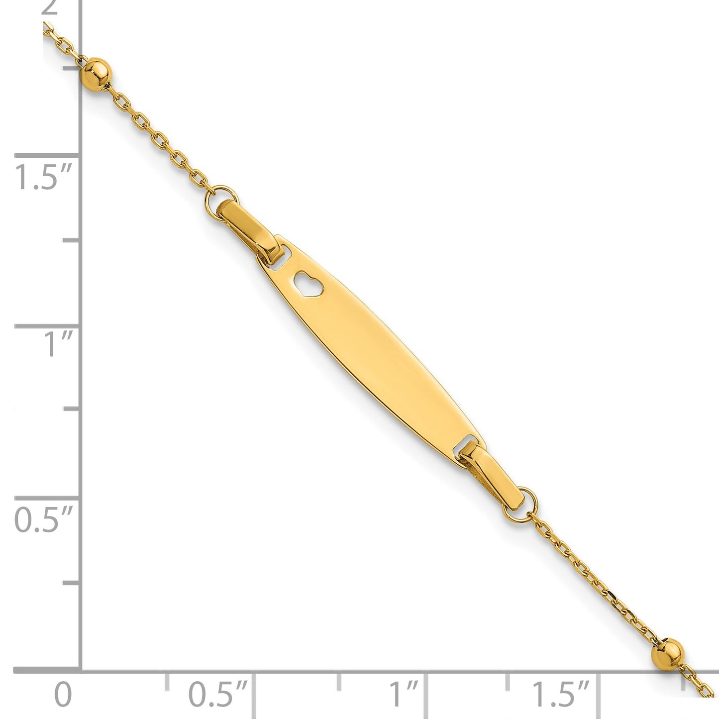 14K Polished Beaded Cut-out Heart 24x4.7mm Plate 5 inch with 1 inch Extender ID Bracelet