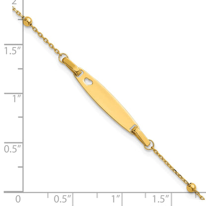 14K Polished Beaded Cut-out Heart 24x4.7mm Plate 5 inch with 1 inch Extender ID Bracelet