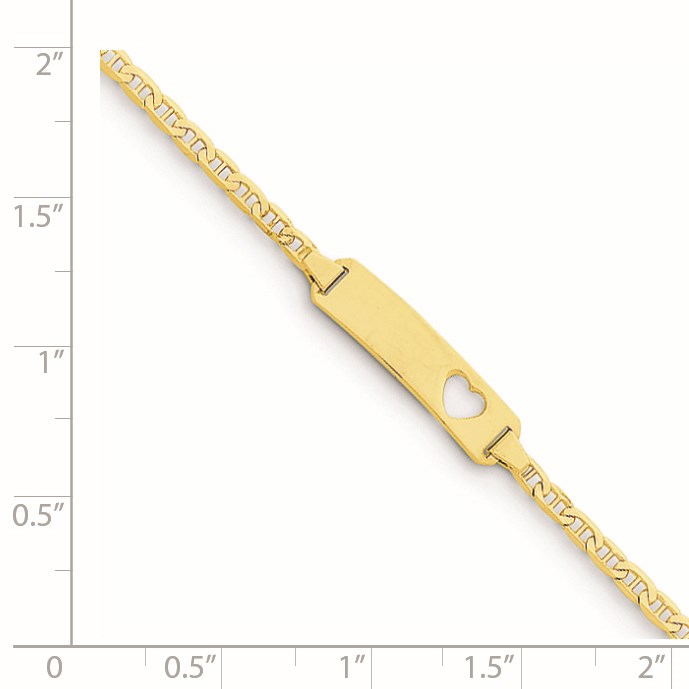 14k Polished Solid Chain/Solid Plate Anchor Link Cut-out Heart 21.5x4.8mm Plate 5.5 inch Baby/Child ID Bracelet