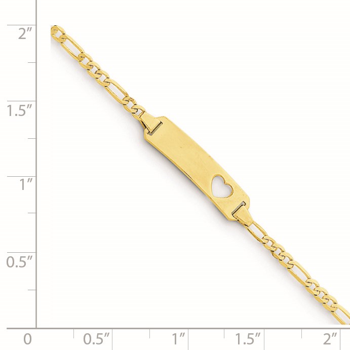 14k Polished Solid Chain/Solid Plate Figaro Link Cut-out Heart 21.4x5.4mm  Plate 6 inch Baby/Child ID Bracelet