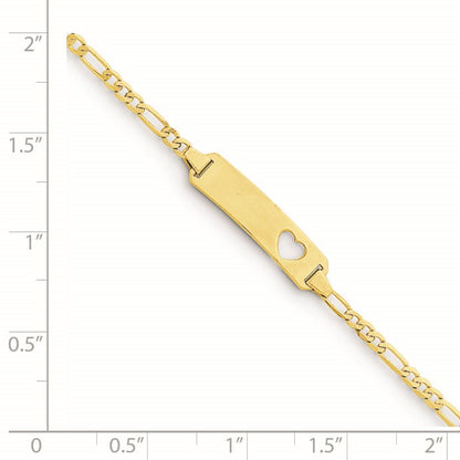 14k Polished Solid Chain/Solid Plate Figaro Link Cut-out Heart 21.4x5.4mm  Plate 6 inch Baby/Child ID Bracelet