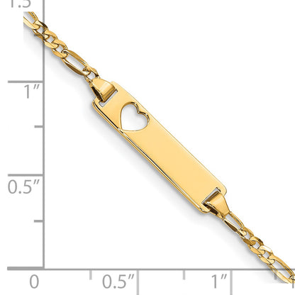 14k Polished Solid Chain/Solid Plate Figaro Link Cut-out Heart 21.4x5.4mm  Plate 6 inch Baby/Child ID Bracelet