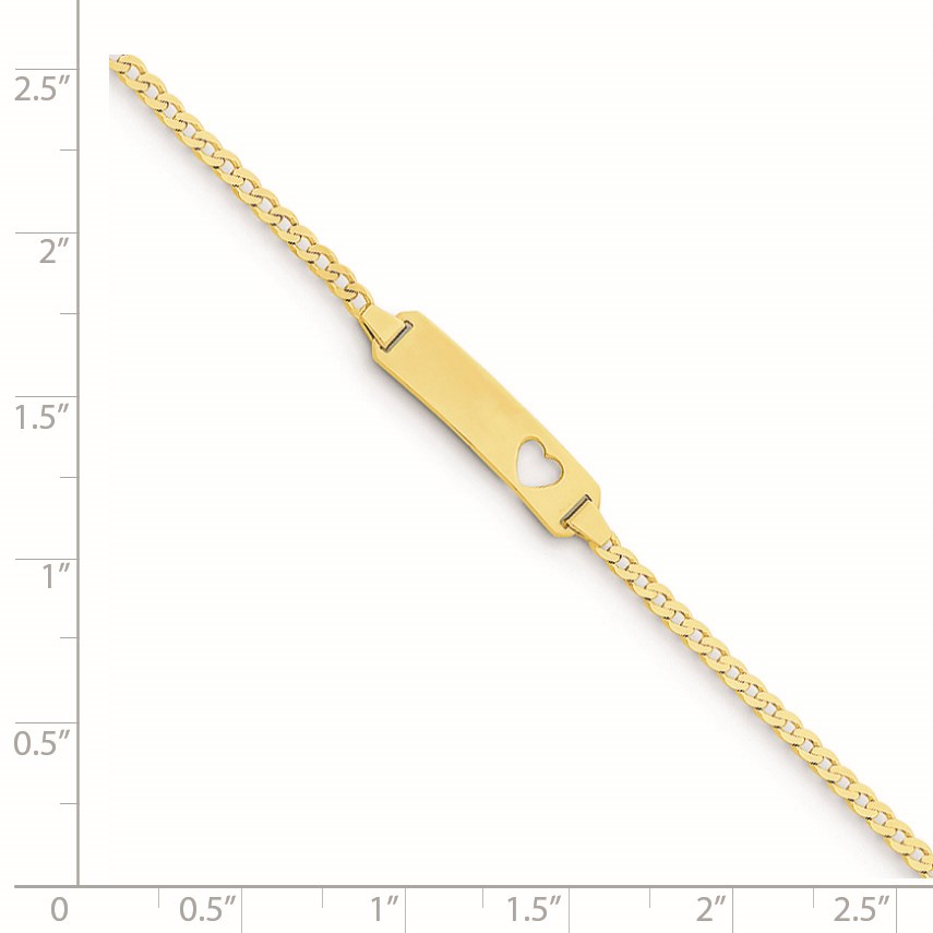 14k Polished Solid Chain/Solid Plate Curb Link Cut-out Heart 21x5mm Plate 6 inch Baby/Child ID Bracelet