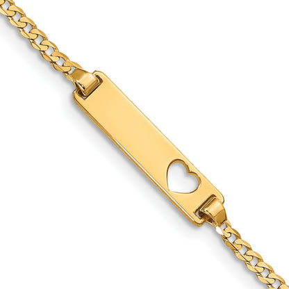 14k Polished Solid Chain/Solid Plate Curb Link Cut-out Heart 21x5mm Plate 6 inch Baby/Child ID Bracelet
