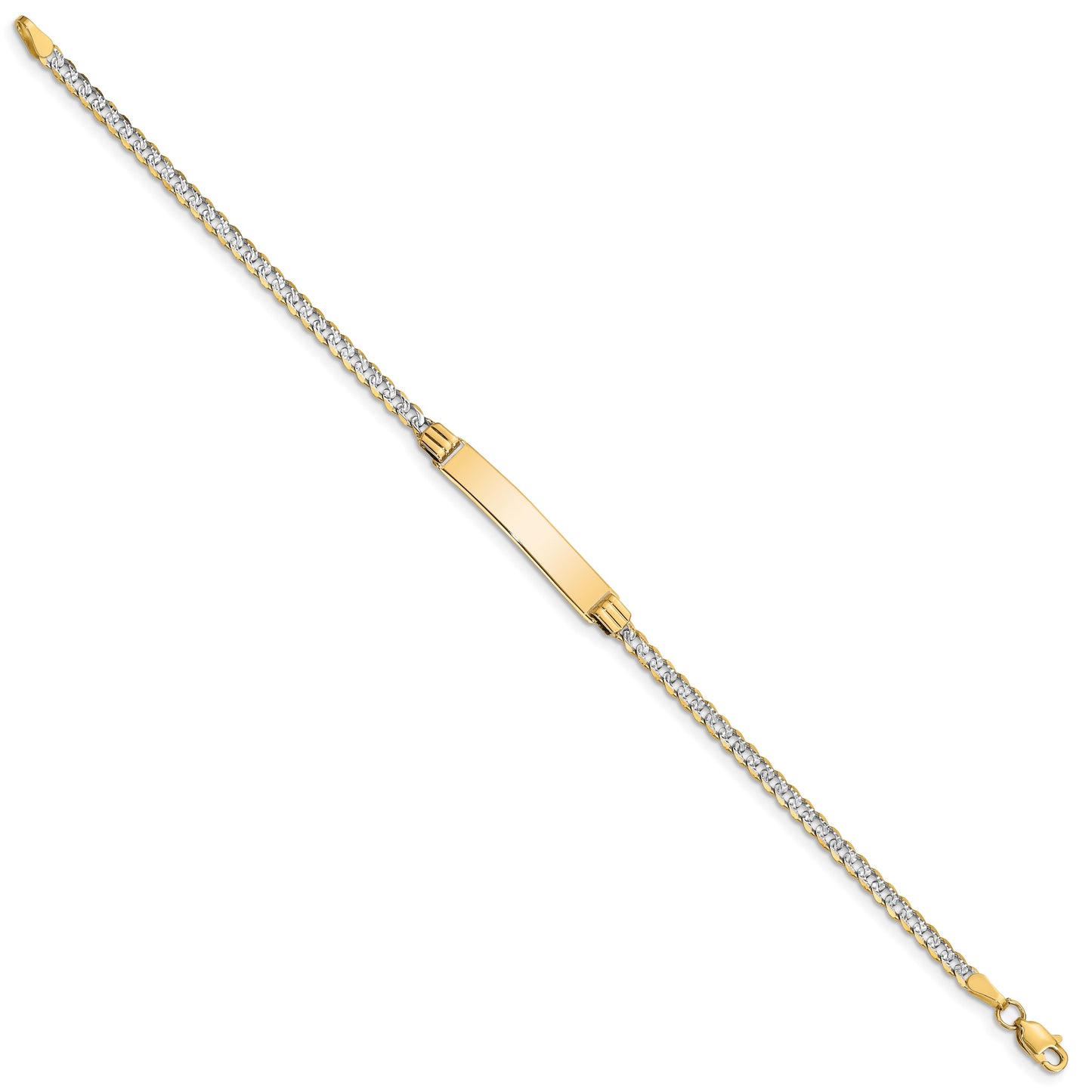 14k with Rhodium Polished Solid Chain/Solid Plate Pav� Curb Link 26x5mm Plate 6 inch Baby/Child ID Bracelet
