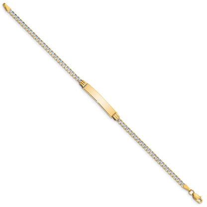 14k with Rhodium Polished Solid Chain/Solid Plate Pav� Curb Link 26x5mm Plate 6 inch Baby/Child ID Bracelet