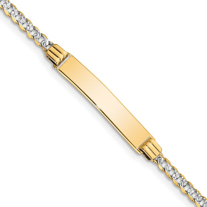 14k with Rhodium Polished Solid Chain/Solid Plate Pav� Curb Link 26x5mm Plate 6 inch Baby/Child ID Bracelet