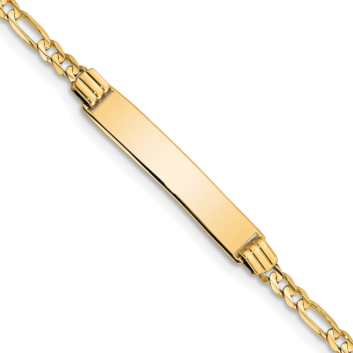 14k Polished Solid Chain/Solid Plate Figaro Link 26x5mm Plate 6 inch ID Bracelet