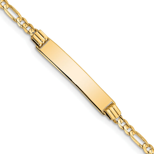 14k Polished Solid Chain/Solid Plate Figaro Link 26x5mm Plate 6 inch ID Bracelet