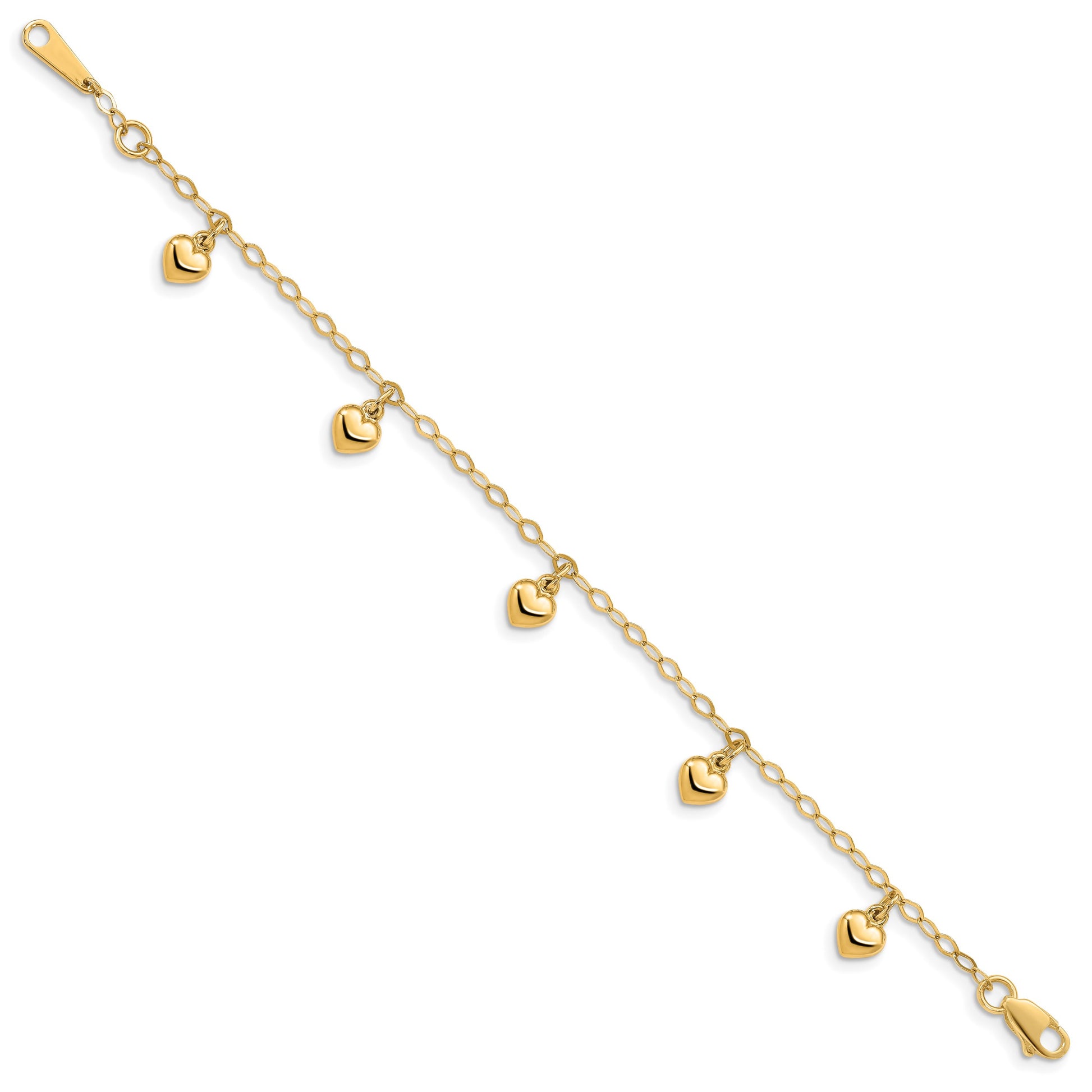 14K Puffed Heart 6 inch Childs Charm Bracelet