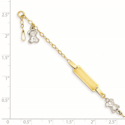 14k Two-tone Polished Teddy Bears and 18x5mm Plate 5.5 inch Baby/Child ID Bracelet with 0.5 inch Extender