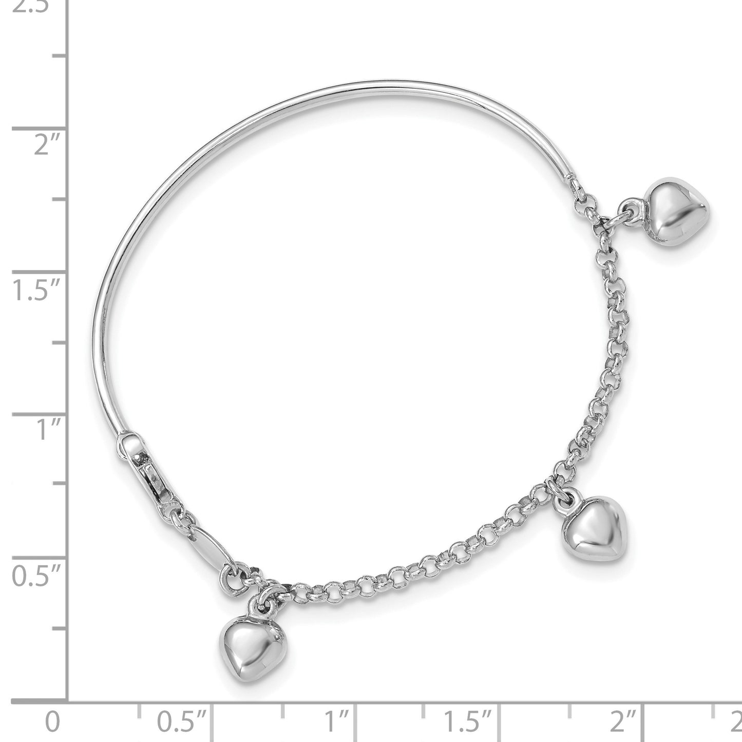 14k White Gold Polished Dangle Heart 6 inch Baby Bracelet