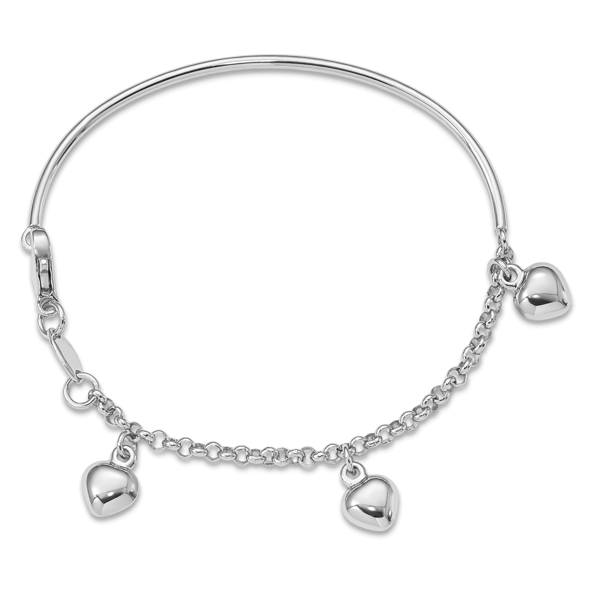 14k White Gold Polished Dangle Heart 6 inch Baby Bracelet