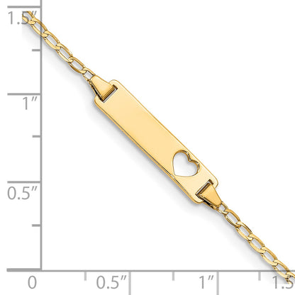 14k Polished Solid Chain/Solid Plate Flat Curb Link Cut-out Heart 20x5mm Plate 6 inch Baby/Child ID Bracelet