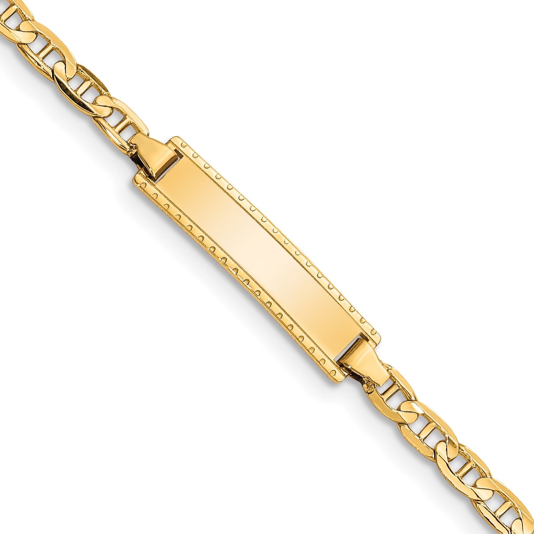 14k Polished Solid Chain/Solid Plate Anchor Link 20x5mm Plate 6 inch Baby/Child ID Bracelet