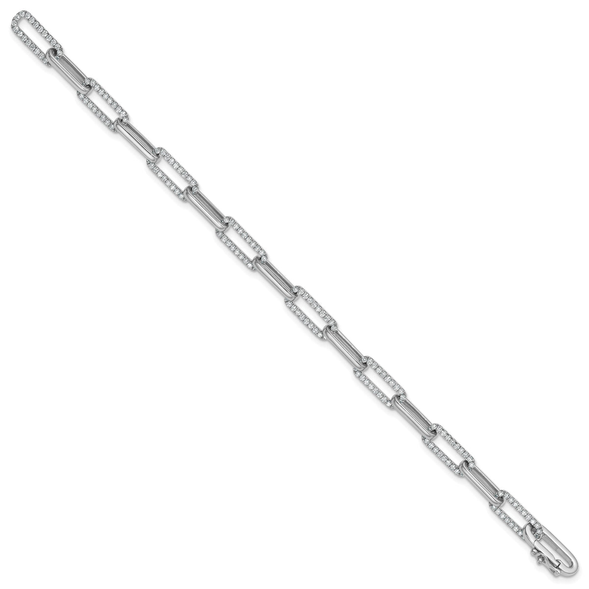 14K White Gold Polished Complete 1.4 carat Diamond Paperclip Link 7 inch Bracelet